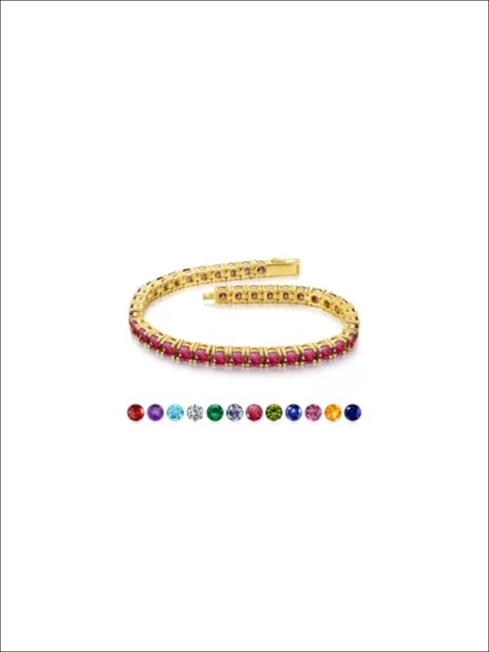 Tennis Bracelet Sterling Silver 14K Gold Plated Birthstone Ruby